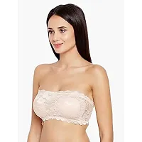 AARAA Women's Lace Strapless Padded Bandeau Bra Best Size 28 to 32 (Black, Blue, Skin, White, Red, Maroon Colour) (Skin, 28)-thumb1