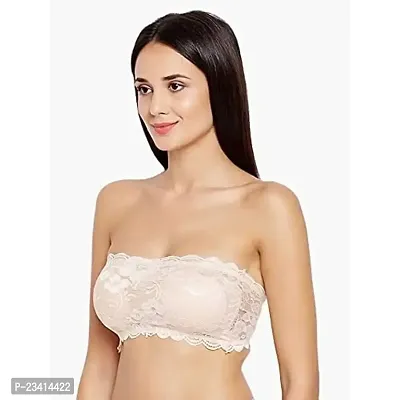 AARAA Women's Lace Strapless Padded Bandeau Bra Best Size 28 to 32 (Black, Blue, Skin, White, Red, Maroon Colour) (Skin, 28)-thumb2