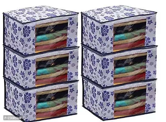 Flower Printed Non Woven 6 Pieces Underbed Storage Bag Cloth Organizer For Storage Blanket Cover Combo Set Blue