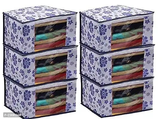 Flower Printed Non Woven 6 Pieces Underbed Storage Bag Cloth Organizer For Storage Blanket Cover Combo Set Blue-thumb0