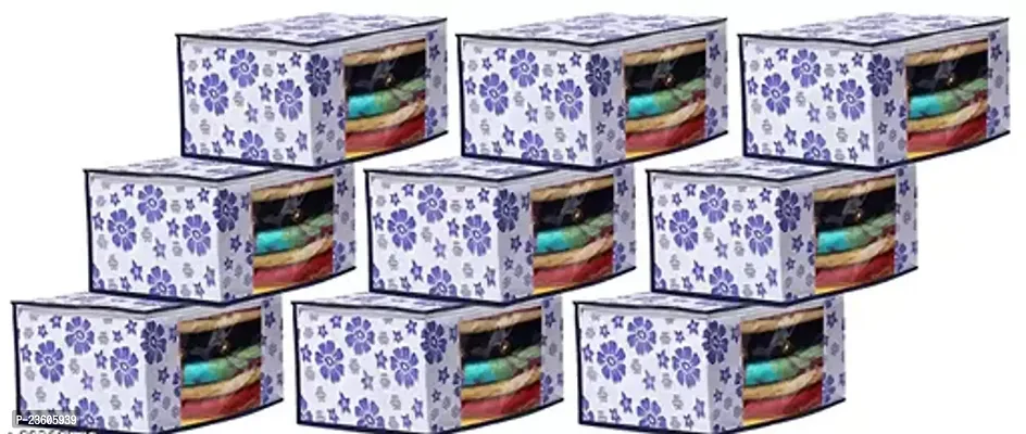 Flower Printed Non Woven 9 Pieces Underbed Storage Bag Cloth Organizer For Storage Blanket Cover Combo Set Blue-thumb0