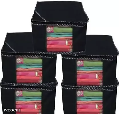 Designer Saree Cover Sari Bag Saree Cover Wardrobe Organiser Garment Cover Set Of 5 Pcs 23 Cm Height Combo Scblack05 Black Black-thumb0