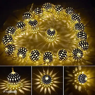 Newton Golden Metal Ball String Lights for Indoor Outdoor Decoration Diwali Light, Birthday Party, Diwali, Christmas, Navratri, Valentine, Home Decoration Light (3 Meter 12 LED, Warm White)