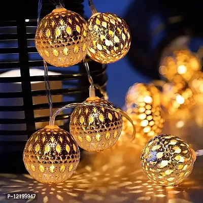 Newton Golden Metal Ball String Lights for Indoor Outdoor Decoration Diwali Light, Birthday Party, Diwali, Christmas, Navratri, Valentine, Home Decoration Light (3 Meter 12 LED, Warm White)-thumb2