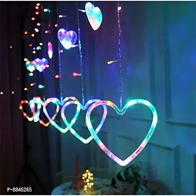 Multicolor Heart/Diwali Curtain, String Lights with 12 Hanging Heart and 138 LED Light with 8 Flashing Modes, Decoration Lighting Pack of 1.-thumb0