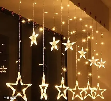 Newton 12 Stars 138 Led Curtain String Lights Window Curtain Lights with 8 Flashing Modes of Decoration for Diwali, Christmas, Wedding, Party, Home, Patio Lawn (Star Warm White)-thumb0