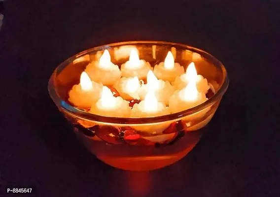 Smokeless Candles; Flameless; Battery Operated LED Floating Light Candles,Designer Diya (Pack of 12)-thumb0
