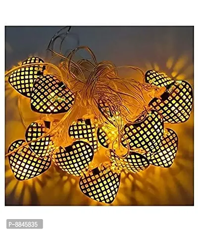 Newton Golden Metal Heart String Lights for Indoor Outdoor Decoration Diwali Light, Birthday Party, Diwali, Christmas, Navratri, Valentine, Home Decoration Light (3 Meter 12 LED, Warm White)-thumb0