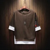 Try This Men's Cotton Blend Regular fit Round Neck Half Sleeves Tshirt (Brown)-thumb1