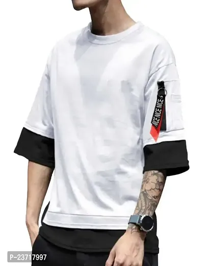 Try This Men's Cotton Blend Regular fit Round Neck Half Sleeves Tshirt (White)