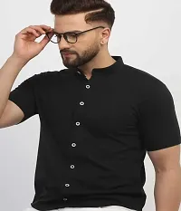 Try This Men's Cotton Blend Slim fit Casual Wear Shirt (Black)-thumb1