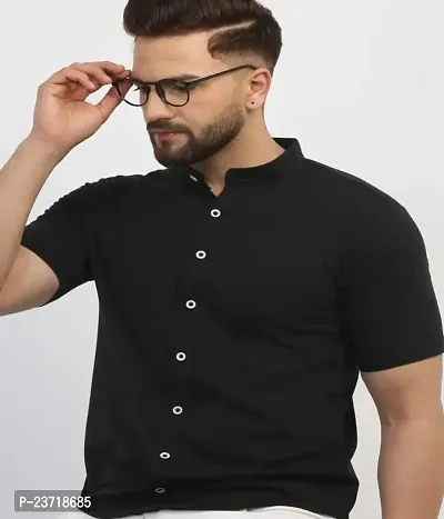 Try This Men's Cotton Blend Slim fit Casual Wear Shirt (Black)-thumb2