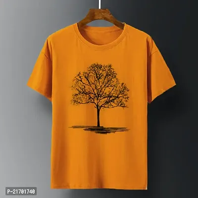 Stylish Yellow Cotton Round Neck Tees For Men