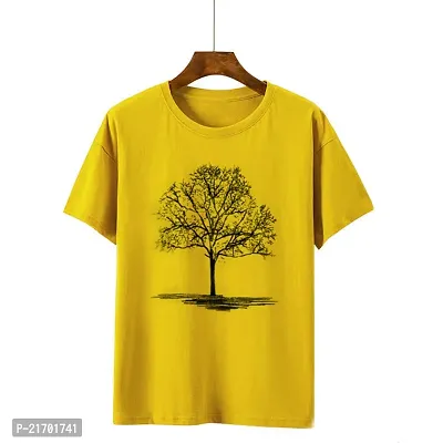 Stylish Yellow Cotton Round Neck Tees For Men