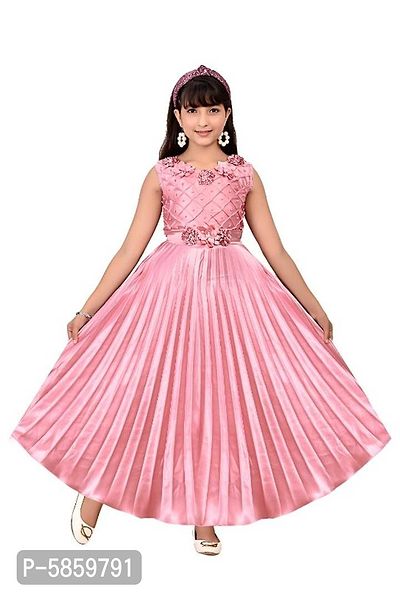 Pink Satin Silk Gown for Girls-thumb0