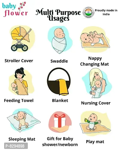 Baby Flower 100% Soft Jacquard Hooded Towel for New born, Swaddle | Baby Blankets | Sleeping | Covering Babies | Wrapper Towel Cum Blanket  (Pack of 1)-thumb5