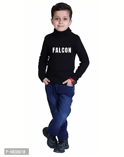 Baby Flower Boys Regular Fit Cotton High Neck / Turtle Neck Full Sleeve T-Shirt for Kids Winter Wear | Sweat Suit | Sweater -- (Prints May Vary)-thumb0