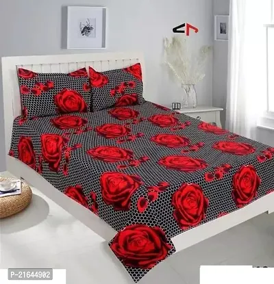 Comfortable Polycotton Printed Double 1 Bedsheet + 2 Pillowcovers-thumb0