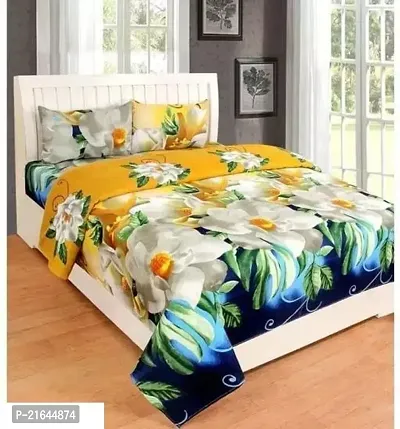 Comfortable Polycotton Printed Double 1 Bedsheet + 2 Pillowcovers-thumb0