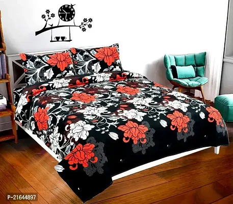 Comfortable Polycotton Printed Double 1 Bedsheet + 2 Pillowcovers