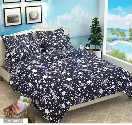 Comfortable Polycotton Printed Double 1 Bedsheet + 2 Pillowcovers-thumb0