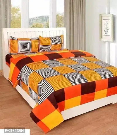 Comfortable Polycotton Printed Double 1 Bedsheet + 2 Pillowcovers-thumb0