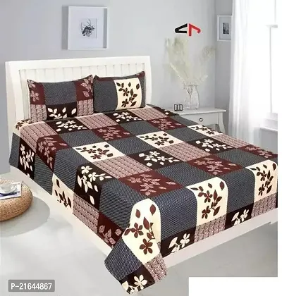Comfortable Polycotton Printed Double 1 Bedsheet + 2 Pillowcovers-thumb0