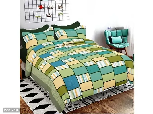 Comfortable Polycotton Printed Double 1 Bedsheet + 2 Pillowcovers-thumb0