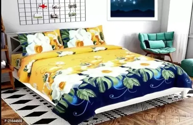 Comfortable Polycotton Printed Double 1 Bedsheet + 2 Pillowcovers-thumb0