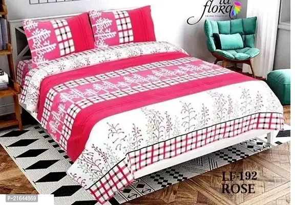 Comfortable Polycotton Printed Double 1 Bedsheet + 2 Pillowcovers