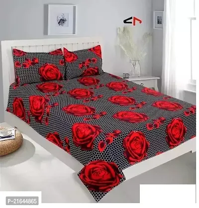 Comfortable Polycotton Printed Double 1 Bedsheet + 2 Pillowcovers-thumb0