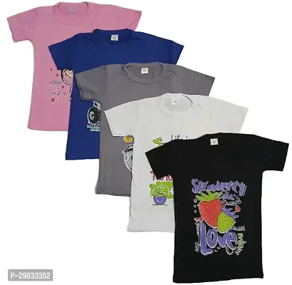 Trendy Cotton Multicoloured Printed Tees for Girls Pack Of 5