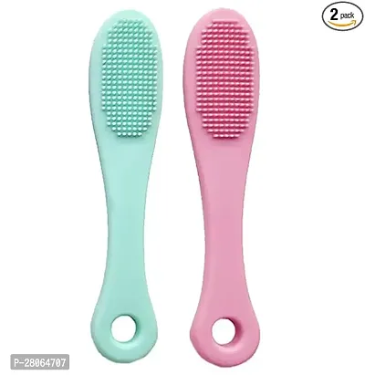 Silicone Manual Facial Cleansing Brushes, Face Scrubber Cleanser Brush for Gently and Effectively Cleaning, Removing Blackheads.(Pack Of 2) Multicolor-thumb0