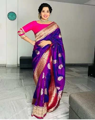 Kalkee Fashion Women's Pure Kanjivaram Soft Lichi Silk Heavy Jacquard Woven Work Designer Silk Saree With Un-Stitched Blouse Piece