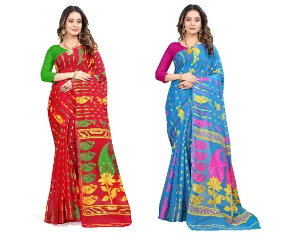 BEAUTIFUL COTTON SILK JAMDANI COMBO SAREES WITHOUT BLOUSE