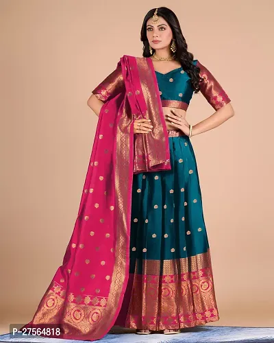 Fancy Kanjiveram Silk pure Zari lehenga, blouse with Dupatta-thumb5