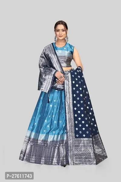 Womens Lehanga Kanjivaram Banarasi Silk Pure Zari With Blouse Along With Heavy Jacquard Zari Work Dupatta