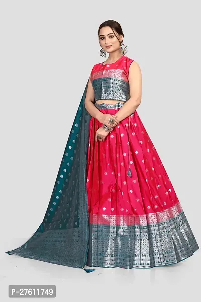 WOMENS LEHANGA KANJIVARAM BANARASI SILK PURE ZARI WITH BLOUSE ALONG WITH HEAVY JACQUARD ZARI WORK DUPATTA TRADITIONAL-thumb2