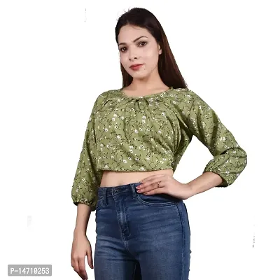 ATIMUNA Casual Full Sleeves Floral Printed Women Top (Medium, Green)-thumb5