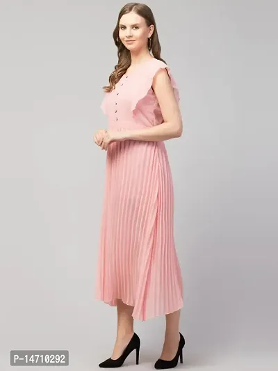 ATIMUNA Women's Crepe Pleated Long Gown (X-Large, Pink)-thumb3