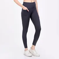 ATIMUNA Women Stretchable Front Leggings with Side Pocket Full-Length Yoga Pants (S, Navy Blue)-thumb3