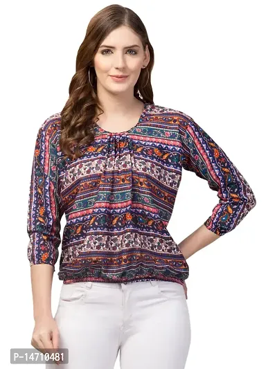 ATIMUNA Women's Casual Regular fit Round Neck top (Large, Multicolor)