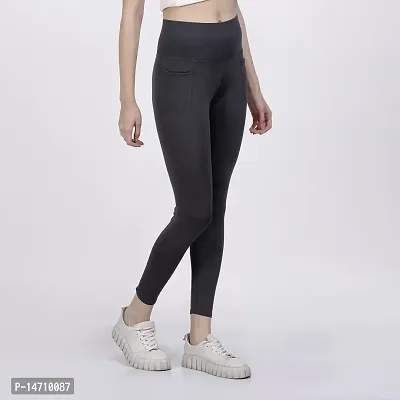 ATIMUNA Women Stretchable Front Leggings with Side Pocket Full-Length Yoga Pants (M, Grey)-thumb4