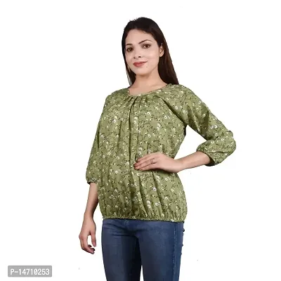 ATIMUNA Casual Full Sleeves Floral Printed Women Top (Medium, Green)