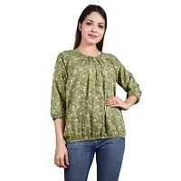 ATIMUNA Casual Full Sleeves Floral Printed Women Top (Medium, Green)-thumb2