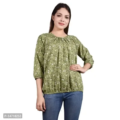 ATIMUNA Casual Full Sleeves Floral Printed Women Top (Medium, Green)-thumb3