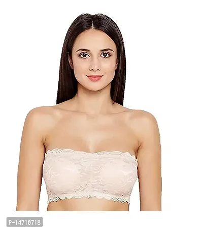 ATIMUNA Women's Lace Tube Strapless Lightly Padded Non-Wired Bandeau Bra (Free Size- 28B to 34B) (BAIGE)-thumb5