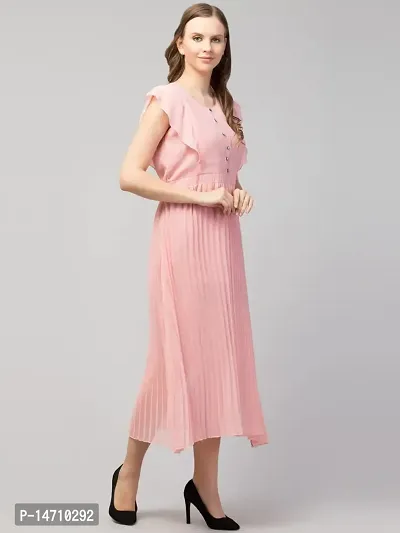 ATIMUNA Women's Crepe Pleated Long Gown (X-Large, Pink)-thumb4