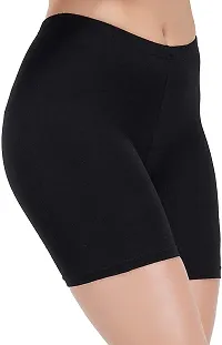 ATIMUNA Solid Girl?s 4 Way Stretch Lycra Spandex High Waist Safety Pants Cycling Shorts Combo (Pack of 2) (S, Beige-Black)-thumb2