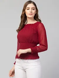 ATIMUNA Georgette Women's Regular Fit Top Swiss Dot Dress (X-Large, Maroon)-thumb1